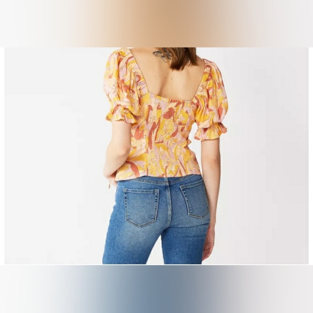 Nine West Wome's Twist Front Floral Puff Sleeve Top- Size Large - Picture 2 of 12